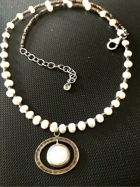 Retired SILPADA Sterling Silver Brass Pendant GO COASTAL Pearl Necklace N1894